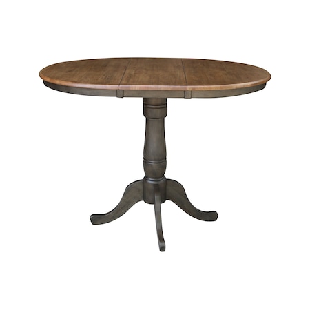 International Concepts Round 36 in Rd top ped table, 12 in leaf, 41.3 inh, bar Height, Hickory/Washed Coal, 36 W, 48 L, Wood K45-36RXT-6B-2